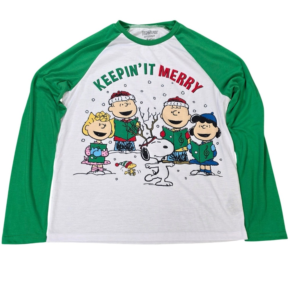 Peanuts Christmas Shirt Men's Size S Green Keepin'It Merry Snoopy Charlie Brown‎